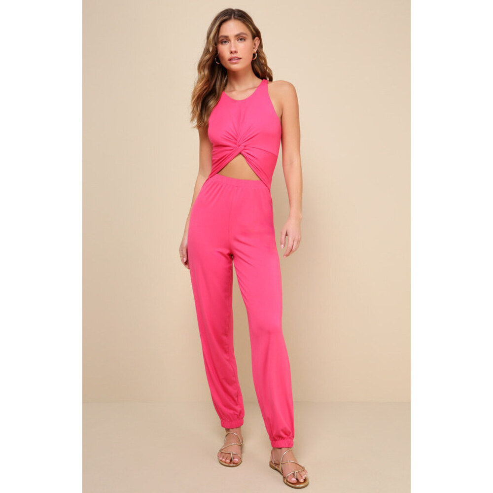 BRAND NEW | Lulus Comfort Hot Pink Twist-front Cutout Jogger Jumpsuit - Size S